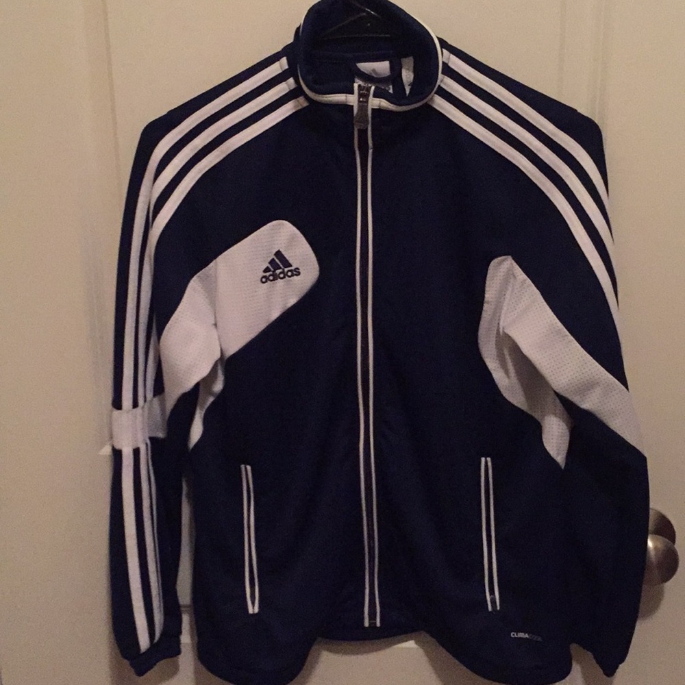 Navy adidas zip up jacket boys size M.